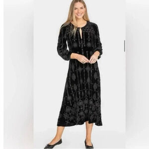 Johnny Was Althea Black Velvet Embroidered Long Sleeve Maxi Dress Sz S
